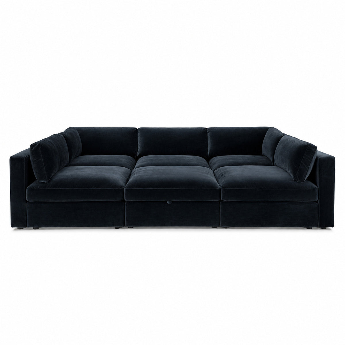 Bellano Pit Cinema Sofa — Plush Velvet Midnight Noir — Box — Supportive memory foam