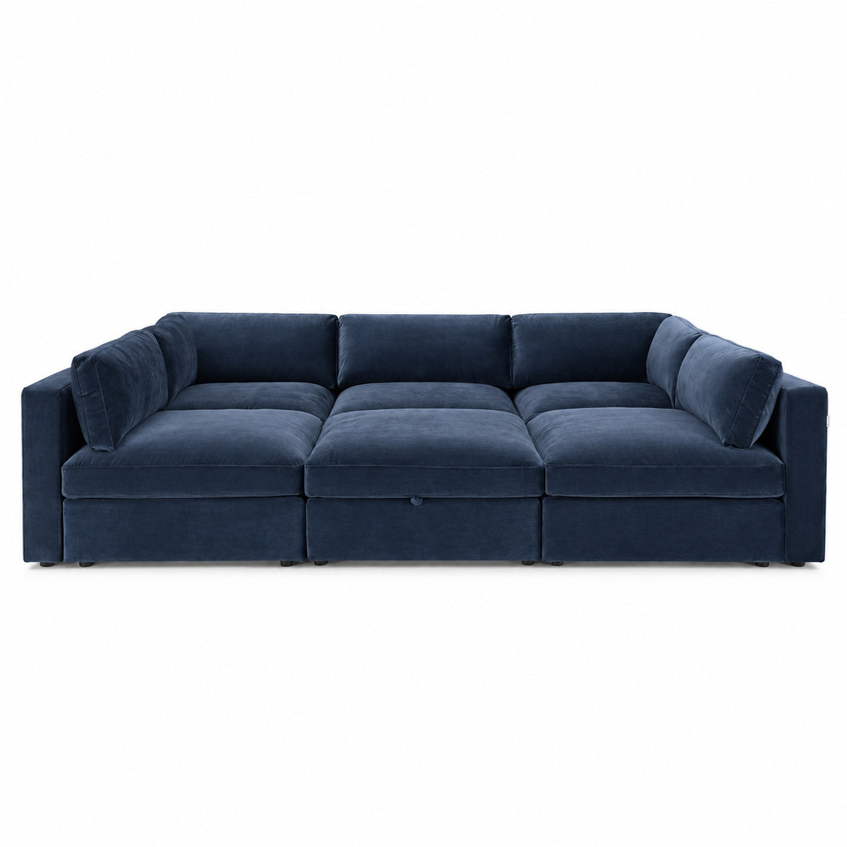 Bellano Pit Cinema Sofa — Plush Velvet Pacific — Box — Supportive memory foam