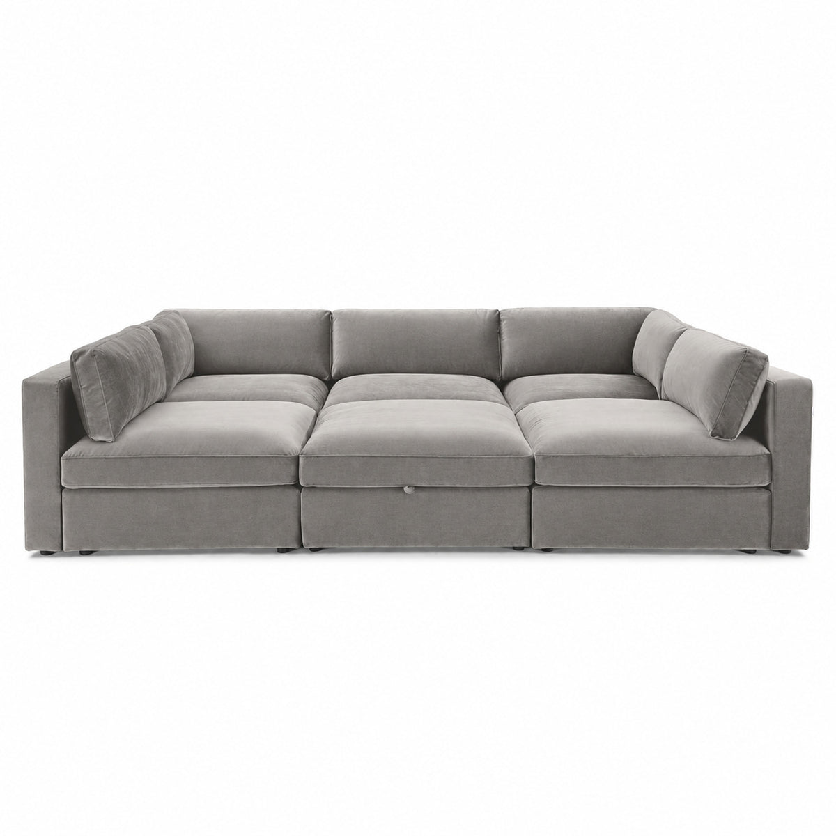 Bellano Pit Cinema Sofa — Plush Velvet Silver — Box — Supportive memory foam
