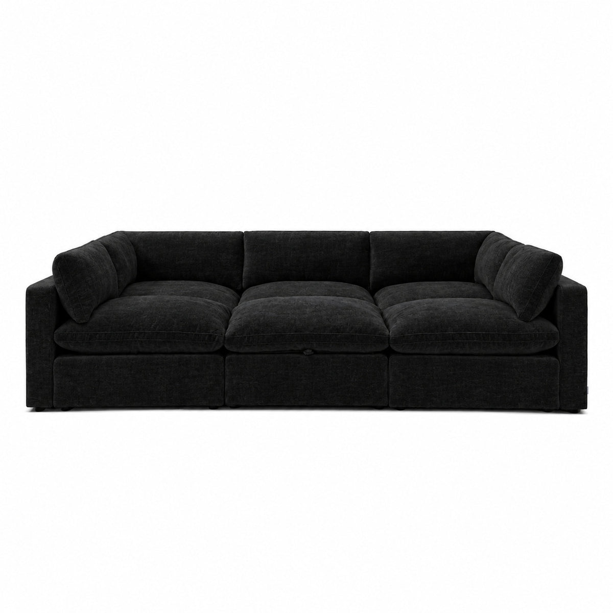 Bellano Pit Cinema Sofa — Luxe Chenille Black Top — Pillow — Extra-soft fibre & feather