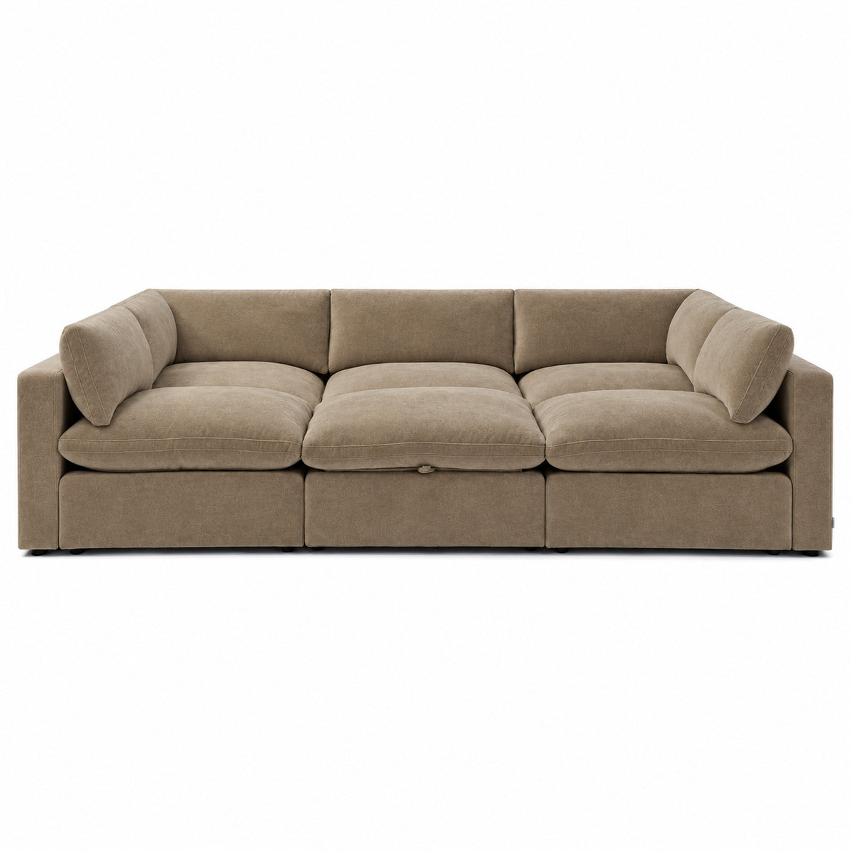 Bellano Pit Cinema Sofa — Plush Velvet Champagne Mink — Pillow — Extra-soft fibre & feather