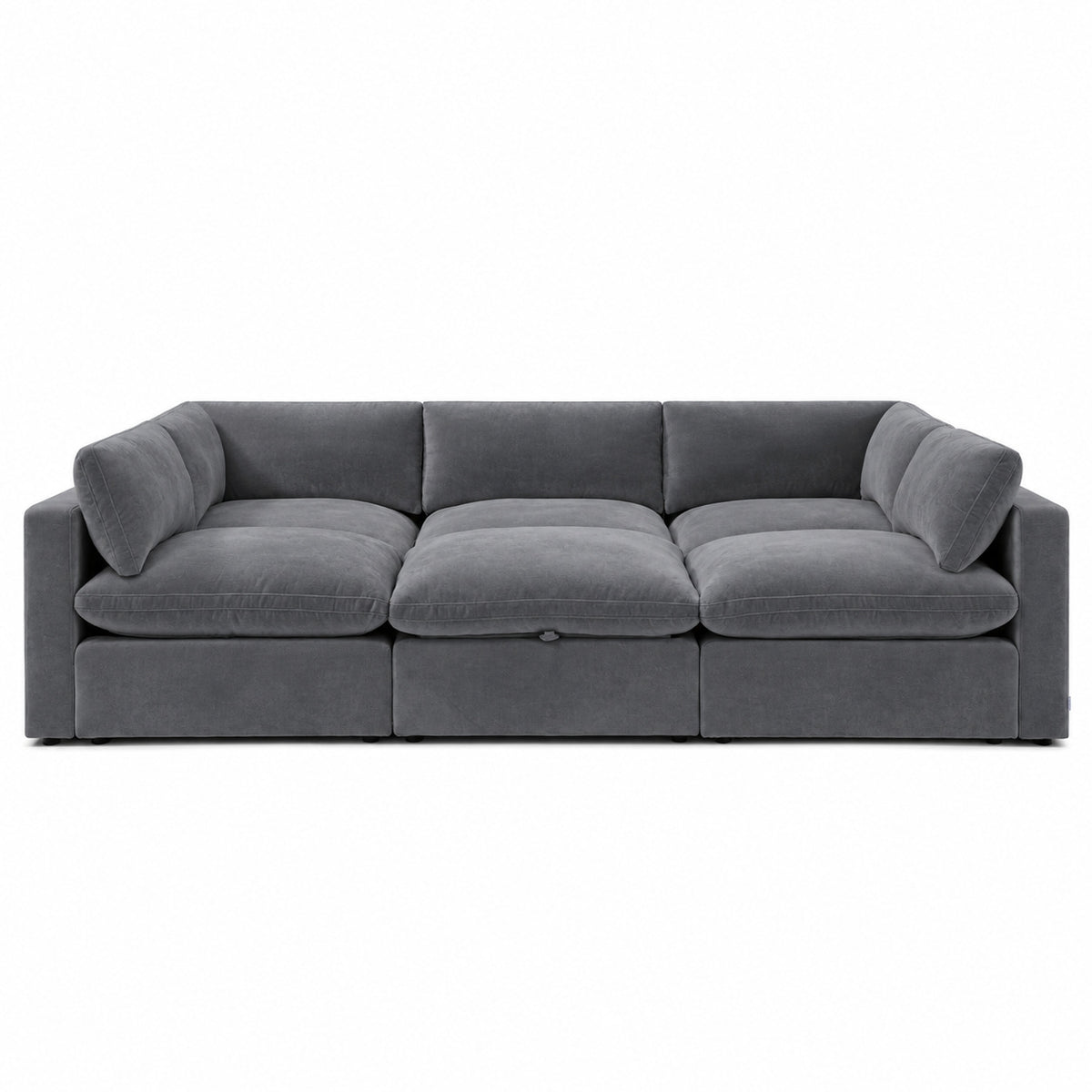 Bellano Pit Cinema Sofa — Plush Velvet Smoked Steel — Pillow — Extra-soft fibre & feather