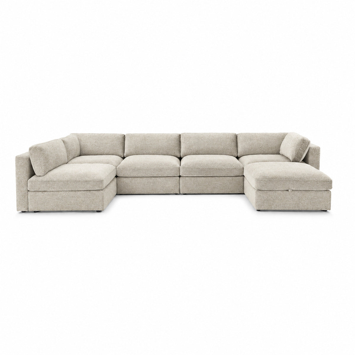 Bellano U-Shape Sofa + Storage Ottoman — Bouclé Meringue — Box — Supportive memory foam