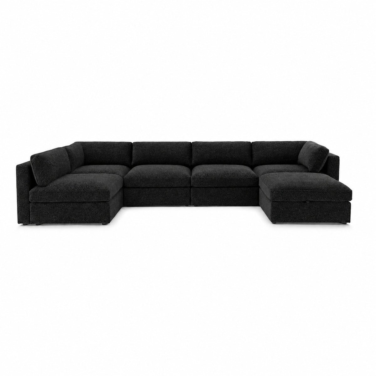 Bellano U-Shape Sofa + Storage Ottoman — Bouclé Midnight — Box — Supportive memory foam