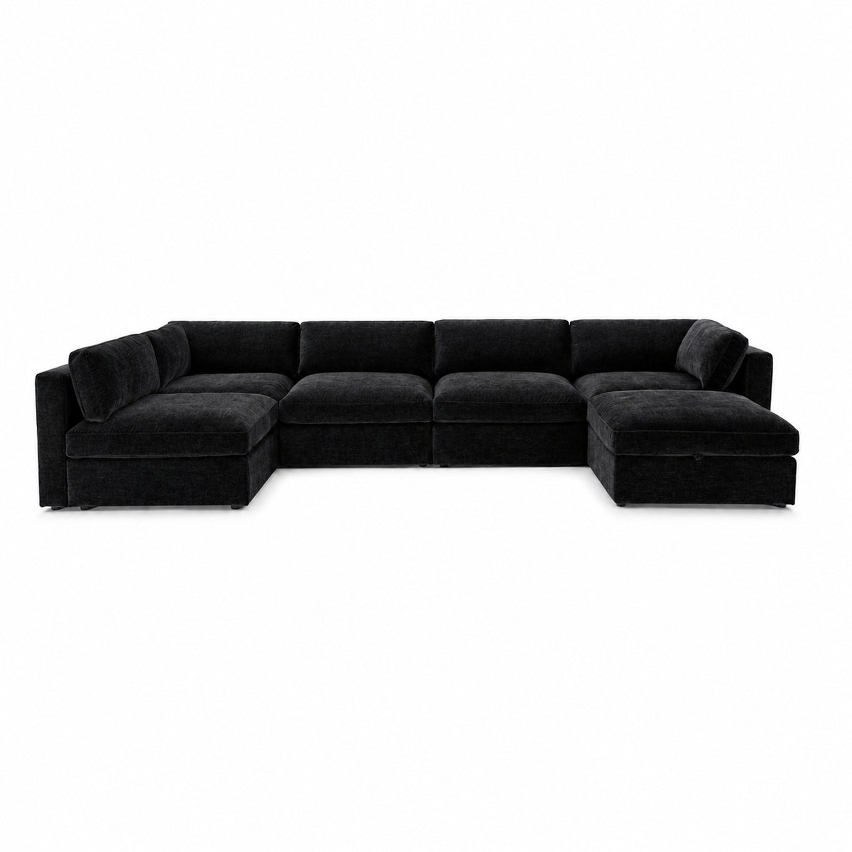 Bellano U-Shape Sofa + Storage Ottoman — Luxe Chenille Black Top — Box — Supportive memory foam