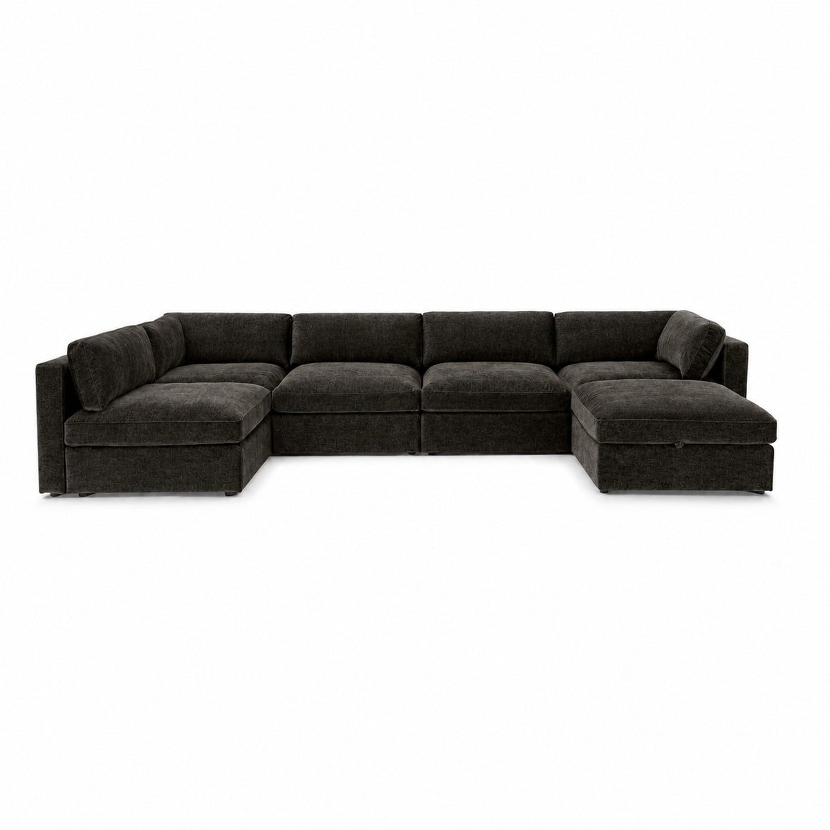 Bellano U-Shape Sofa + Storage Ottoman — Luxe Chenille Double Espresso — Box — Supportive memory foam