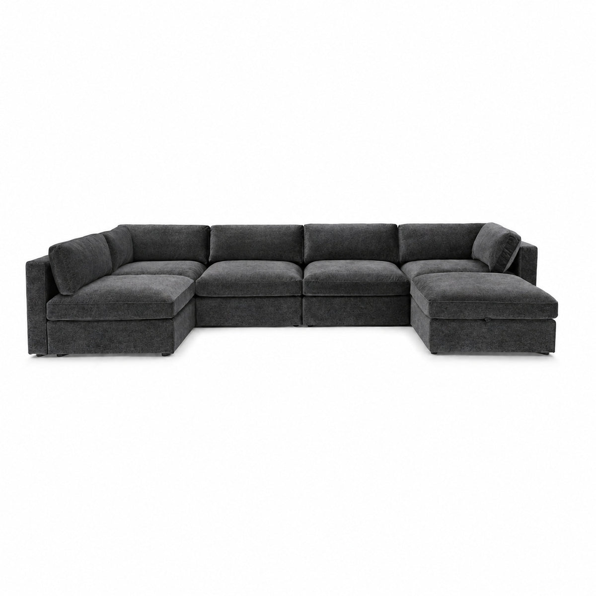 Bellano U-Shape Sofa + Storage Ottoman — Luxe Chenille Luxe Steel — Box — Supportive memory foam