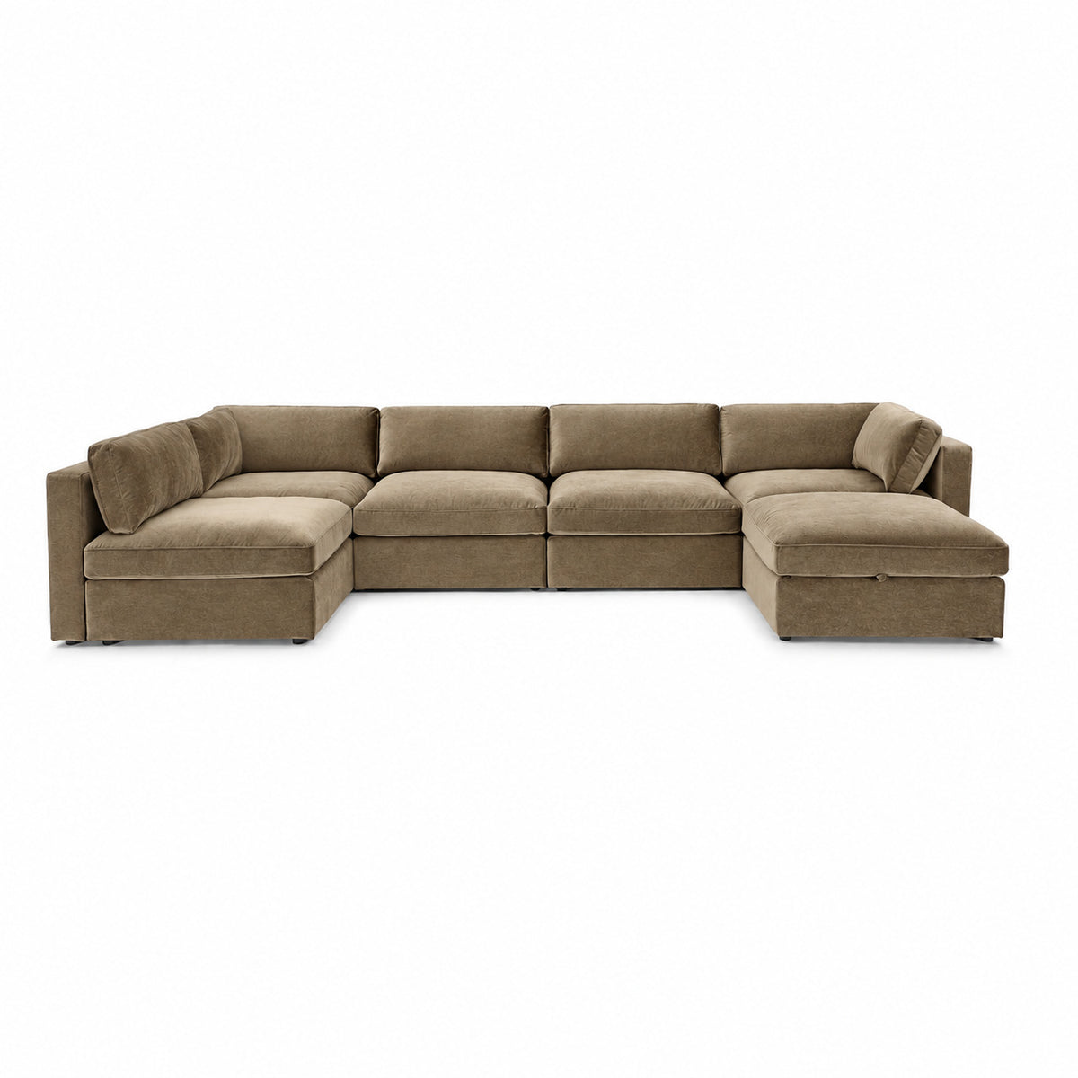 Bellano U-Shape Sofa + Storage Ottoman — Plush Velvet Champagne Mink — Box — Supportive memory foam