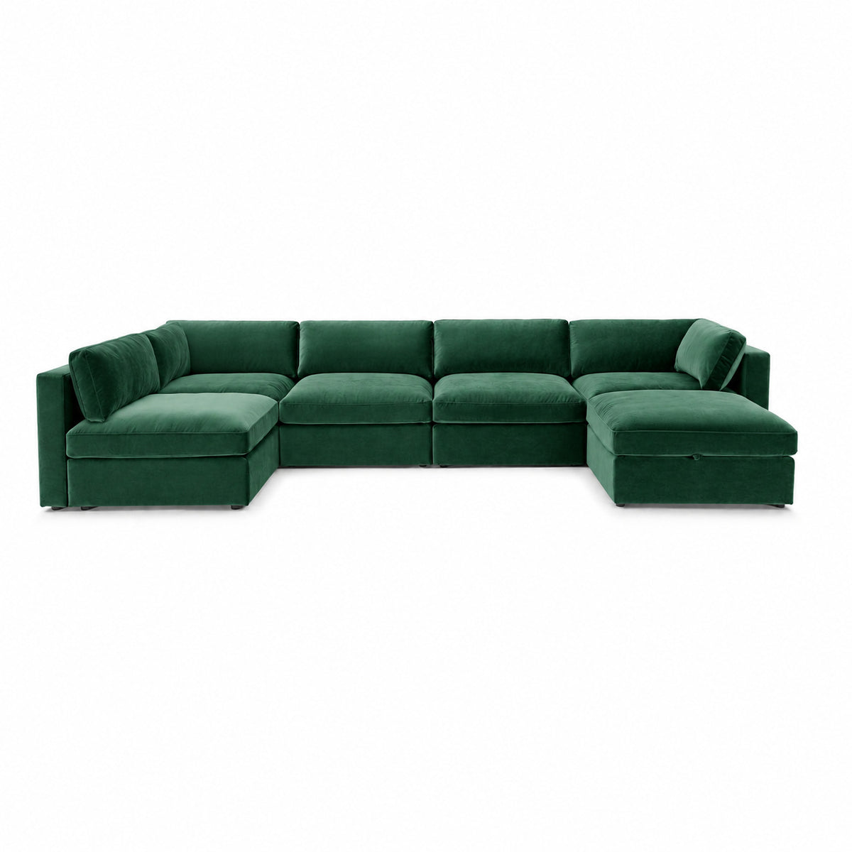 Bellano U-Shape Sofa + Storage Ottoman — Plush Velvet Emerald — Box — Supportive memory foam