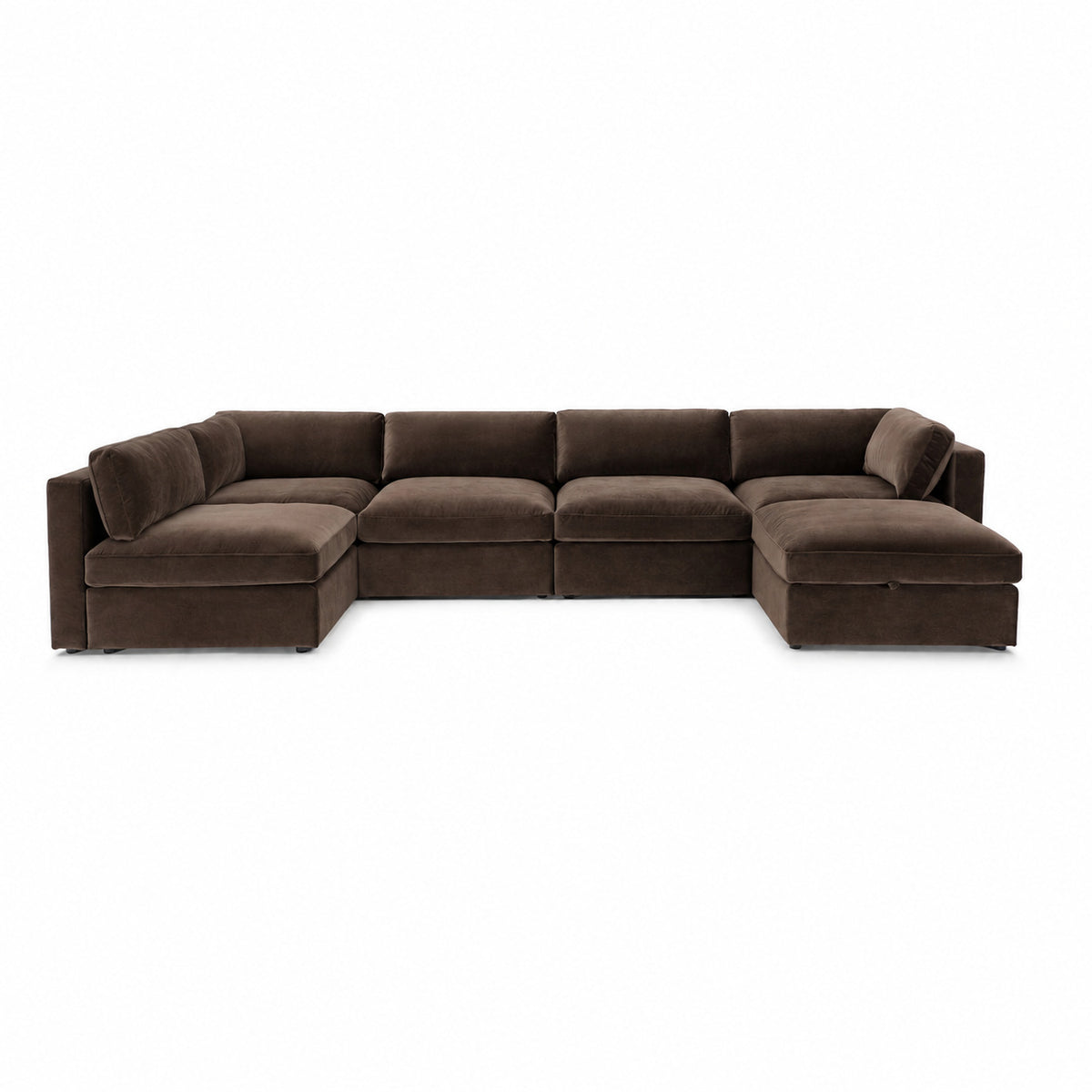 Bellano U-Shape Sofa + Storage Ottoman — Plush Velvet Espresso — Box — Supportive memory foam