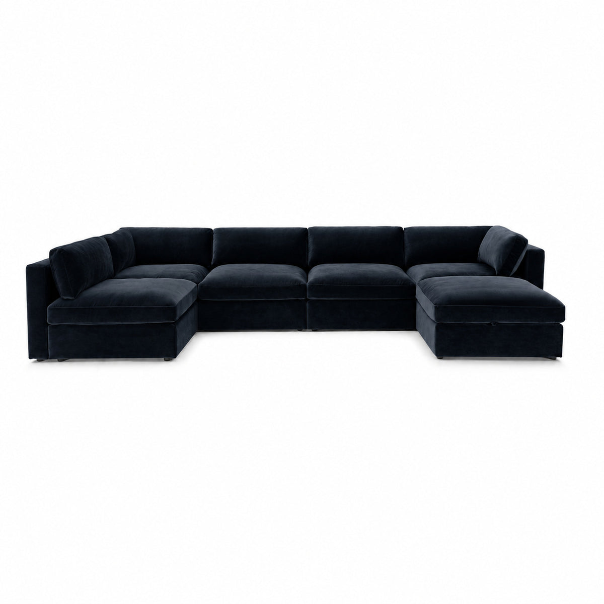 Bellano U-Shape Sofa + Storage Ottoman — Plush Velvet Midnight Noir — Box — Supportive memory foam