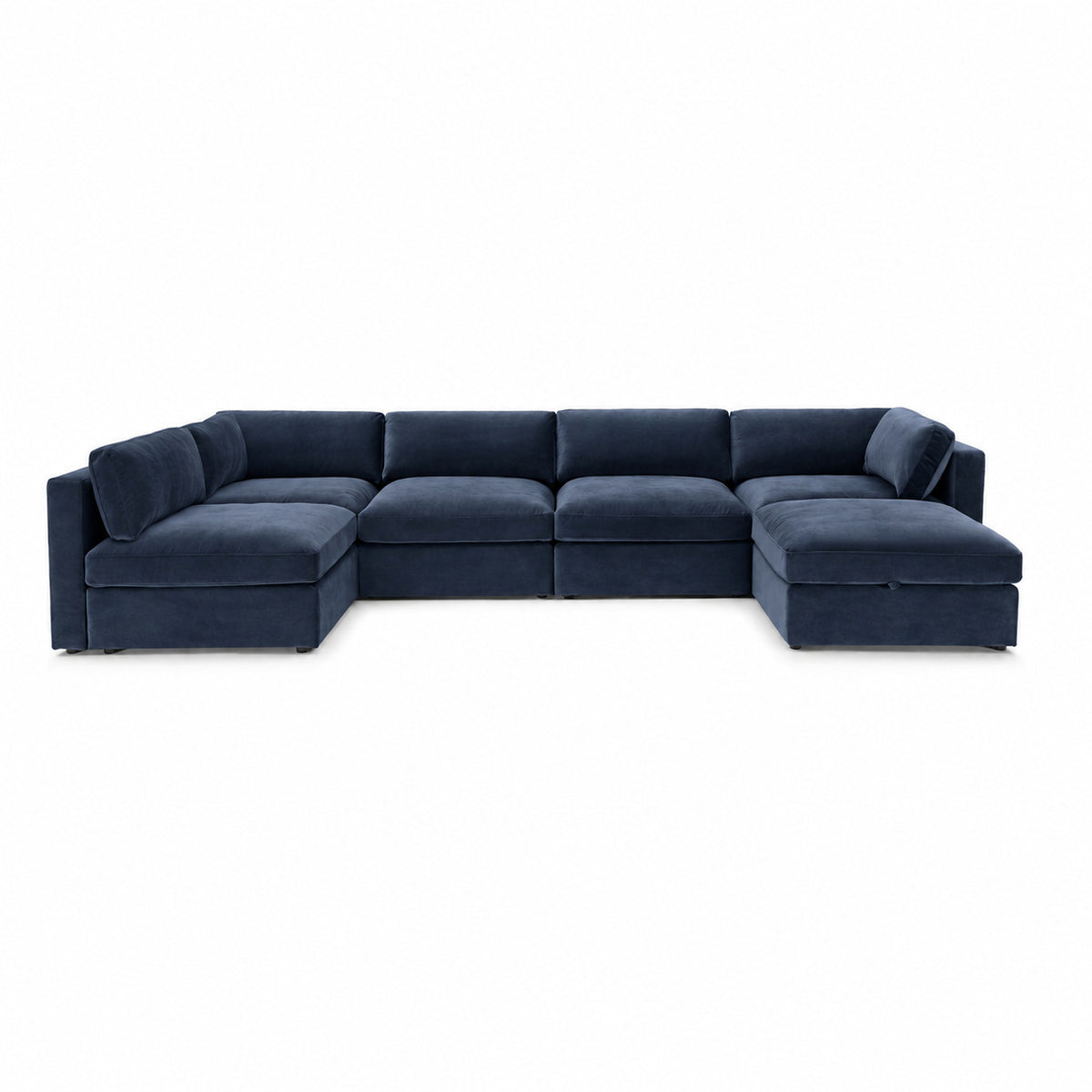 Bellano U-Shape Sofa + Storage Ottoman — Plush Velvet Pacific — Box — Supportive memory foam