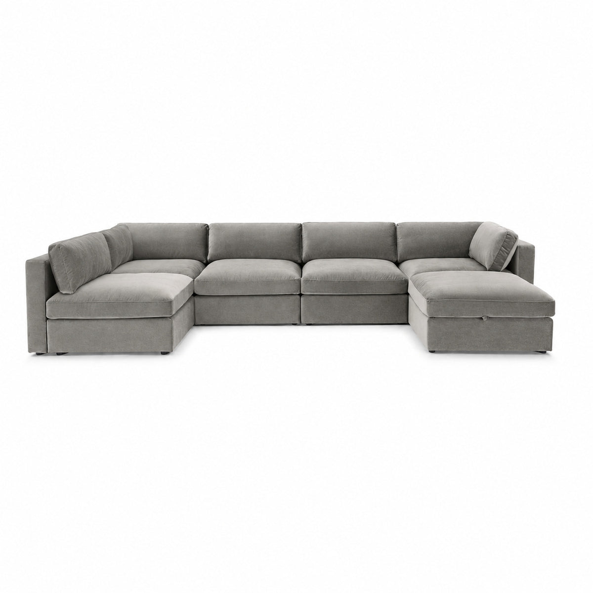 Bellano U-Shape Sofa + Storage Ottoman — Plush Velvet Silver — Box — Supportive memory foam