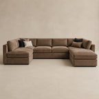 Bellano U-Shape Sofa + Storage Ottoman in Coffee Luxe Chenille