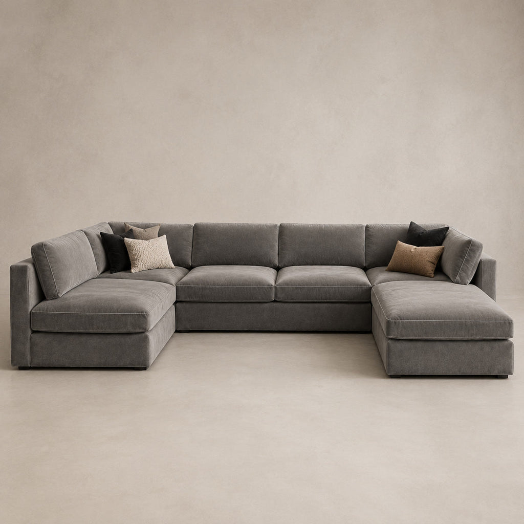 Bellano U-Shape Sofa + Storage Ottoman in Luxe Steel Grey Luxe Chenille