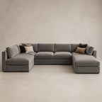 Bellano U-Shape Sofa + Storage Ottoman in Luxe Steel Grey Luxe Chenille