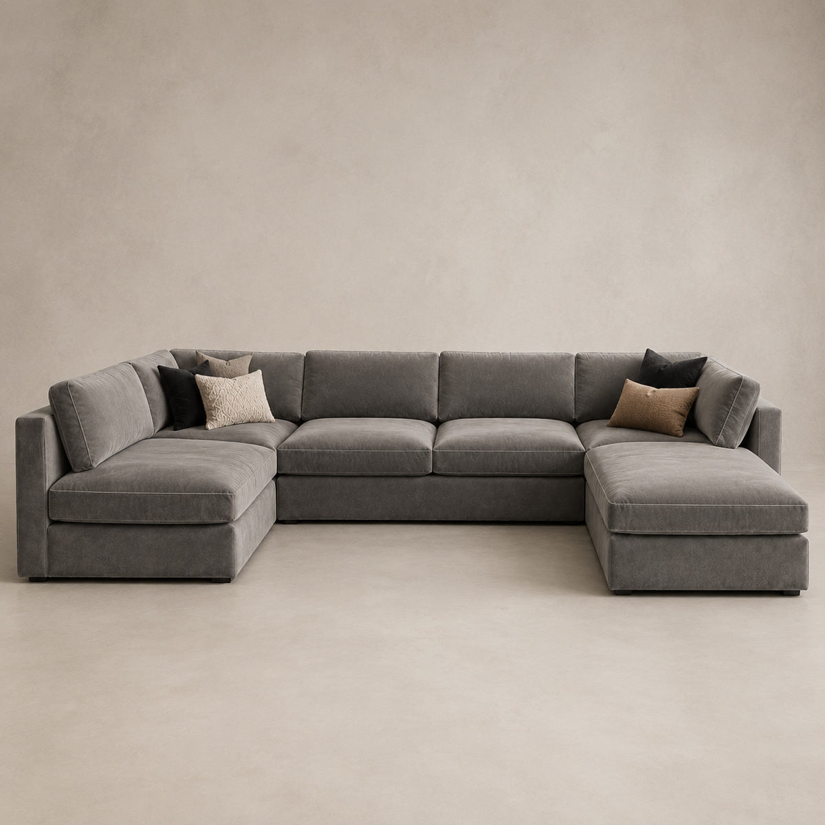 Bellano U-Shape Sofa + Storage Ottoman in Luxe Steel Grey Luxe Chenille