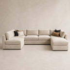 Bellano U-Shape Sofa + Storage Ottoman in Summer Beach Luxe Chenille