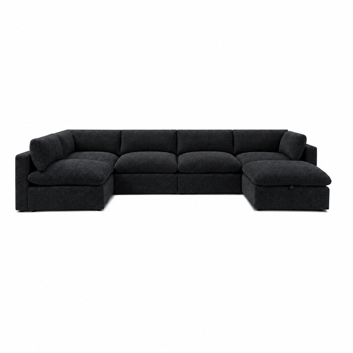 Bellano U-Shape Sofa + Storage Ottoman — Bouclé Midnight — Pillow — Extra-soft fibre & feather