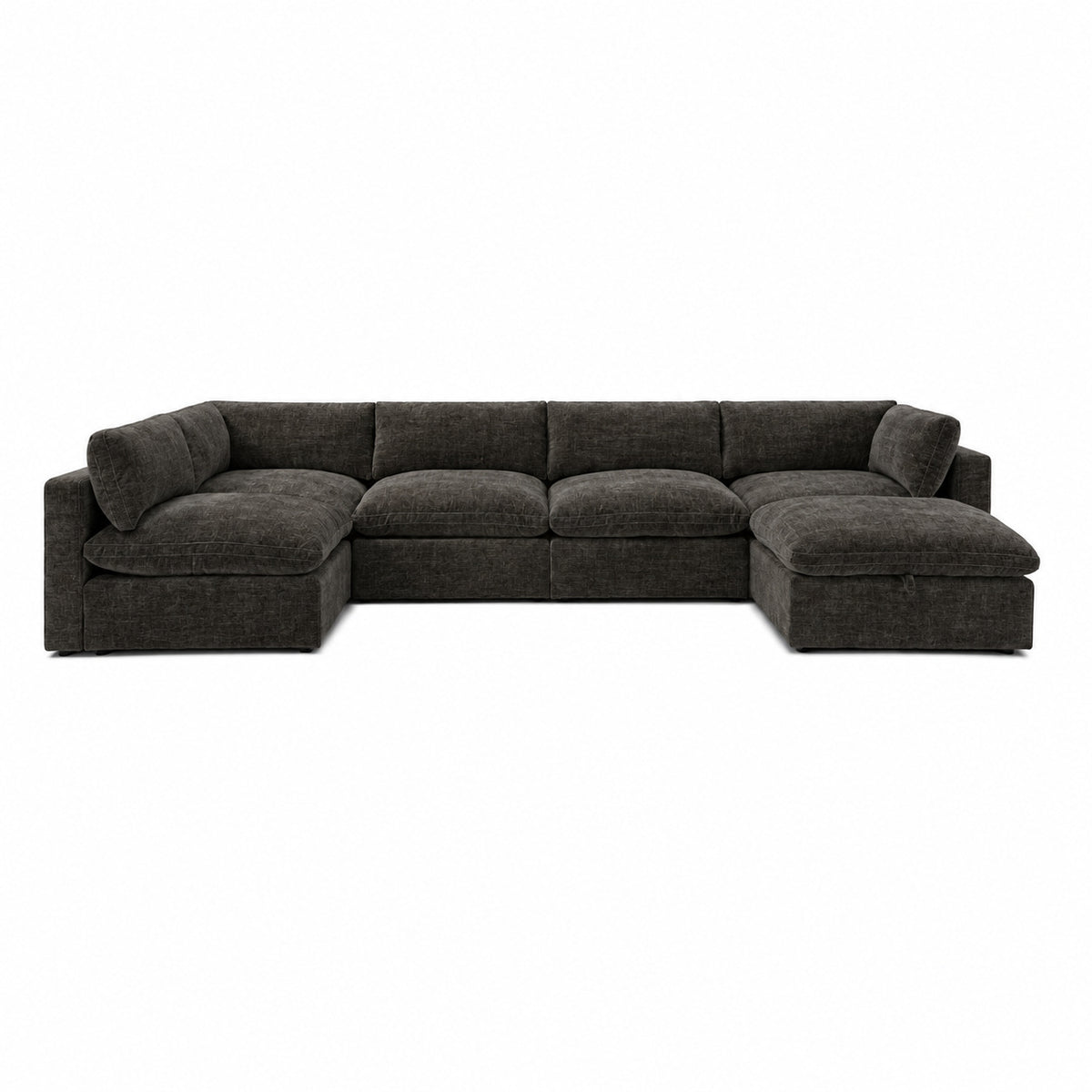 Bellano U-Shape Sofa + Storage Ottoman — Luxe Chenille Double Espresso — Pillow — Extra-soft fibre & feather