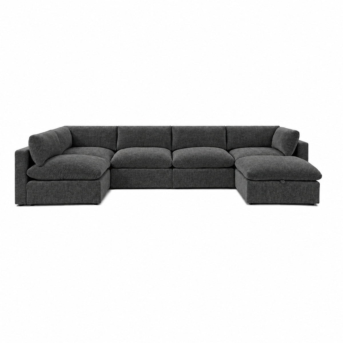 Bellano U-Shape Sofa + Storage Ottoman — Luxe Chenille Luxe Steel — Pillow — Extra-soft fibre & feather