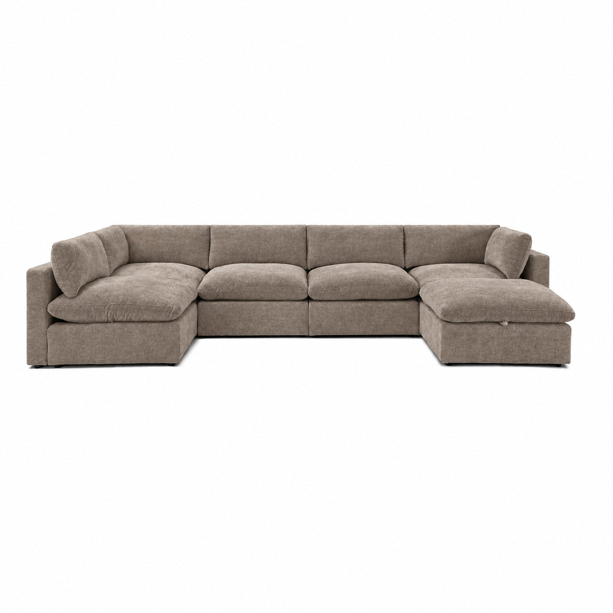 Bellano U-Shape Sofa + Storage Ottoman — Luxe Chenille Mocha — Pillow — Extra-soft fibre & feather