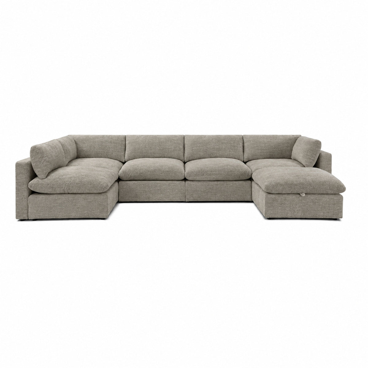 Bellano U-Shape Sofa + Storage Ottoman — Luxe Chenille Summer Beach — Pillow — Extra-soft fibre & feather