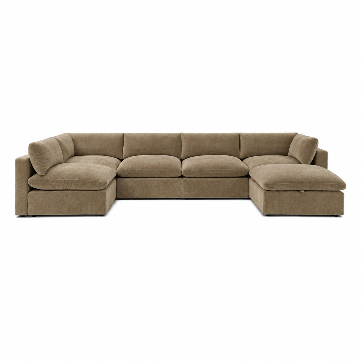 Bellano U-Shape Sofa + Storage Ottoman — Plush Velvet Champagne Mink — Pillow — Extra-soft fibre & feather