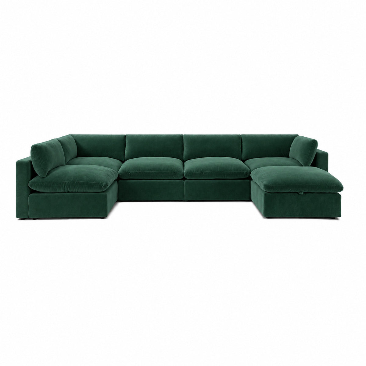 Bellano U-Shape Sofa + Storage Ottoman — Plush Velvet Emerald — Pillow — Extra-soft fibre & feather