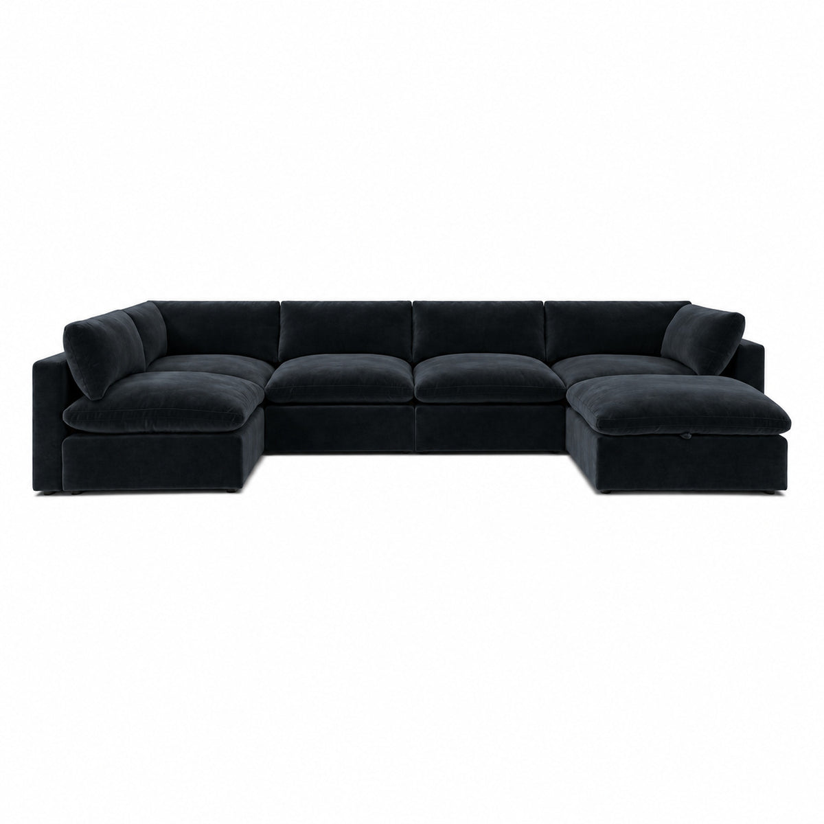 Bellano U-Shape Sofa + Storage Ottoman — Plush Velvet Midnight Noir — Pillow — Extra-soft fibre & feather