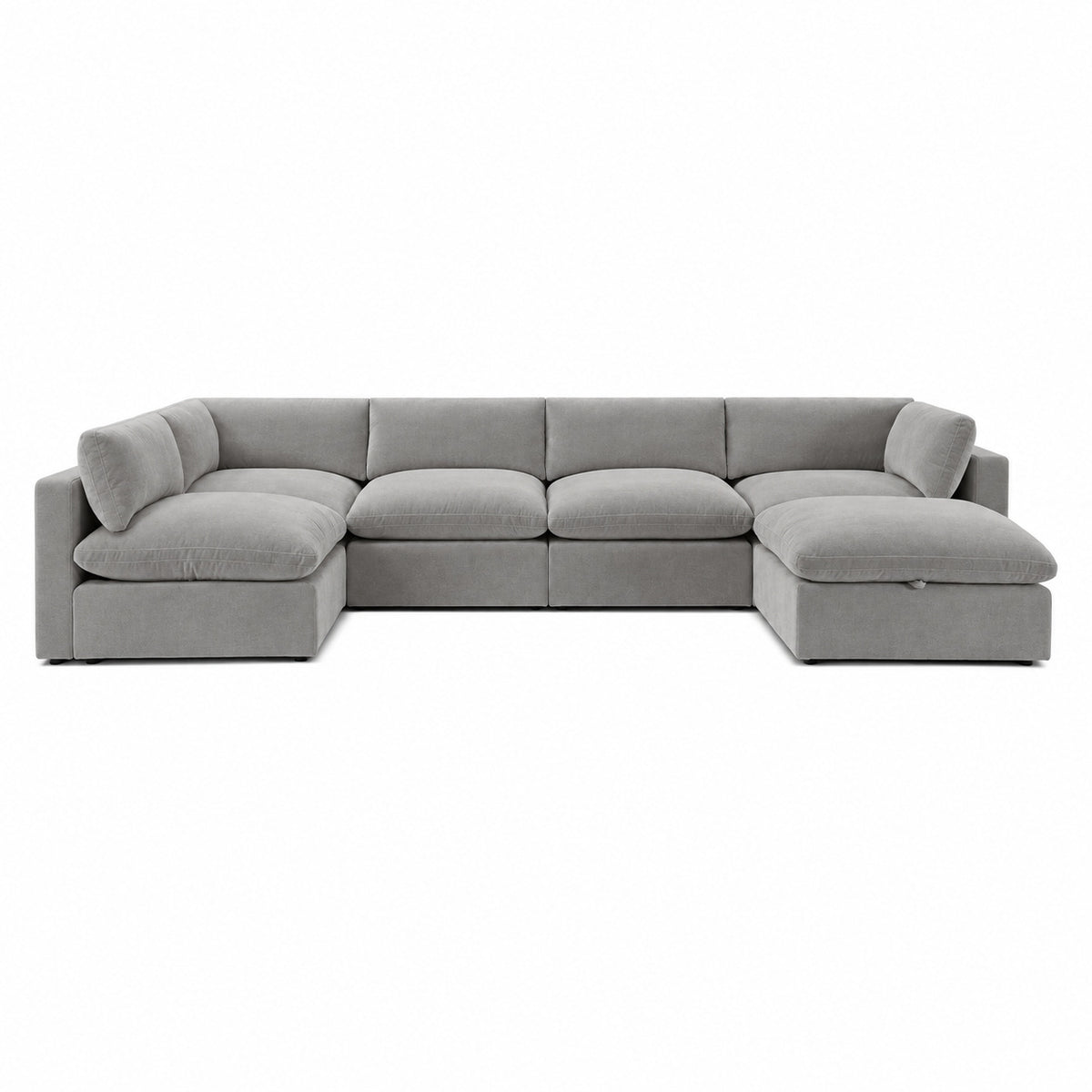 Bellano U-Shape Sofa + Storage Ottoman — Plush Velvet Silver — Pillow — Extra-soft fibre & feather
