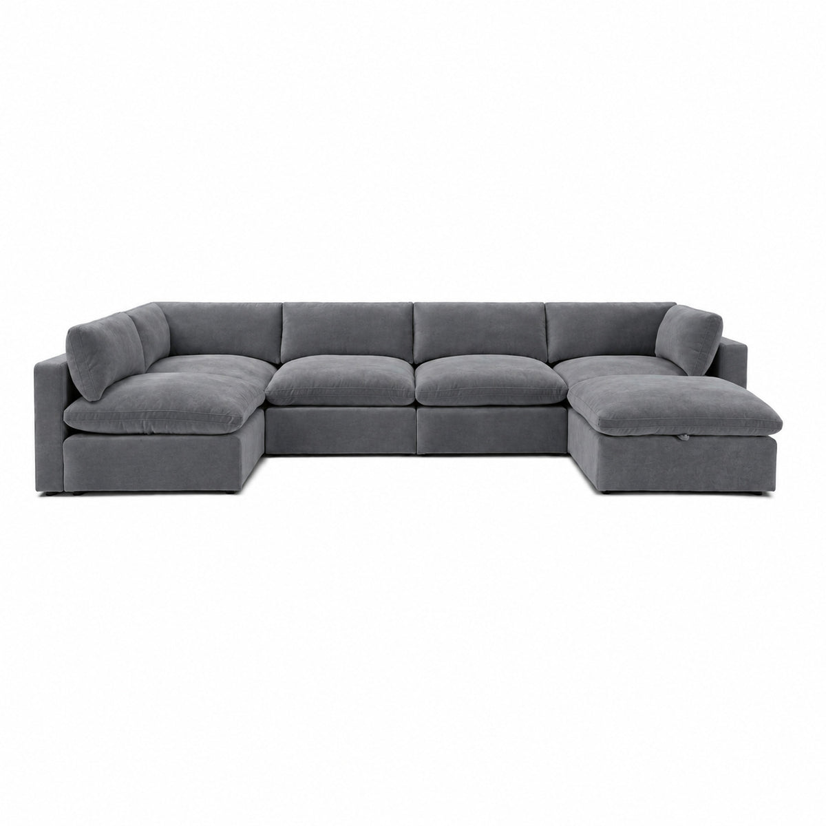 Bellano U-Shape Sofa + Storage Ottoman — Plush Velvet Smoked Steel — Pillow — Extra-soft fibre & feather