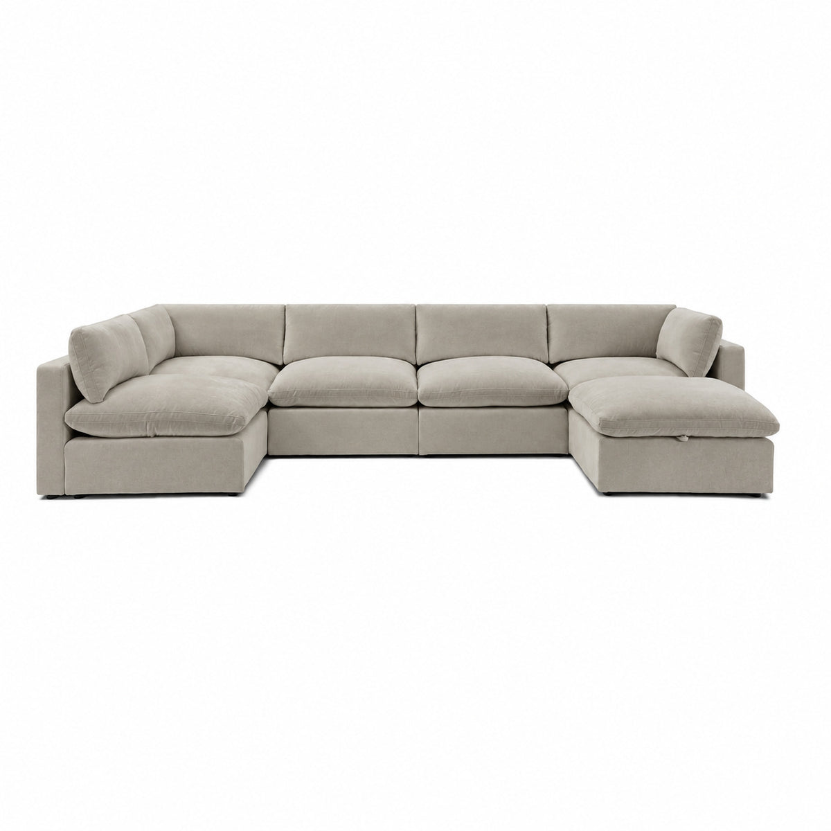Bellano U-Shape Sofa + Storage Ottoman — Plush Velvet Vanilla Cream — Pillow — Extra-soft fibre & feather
