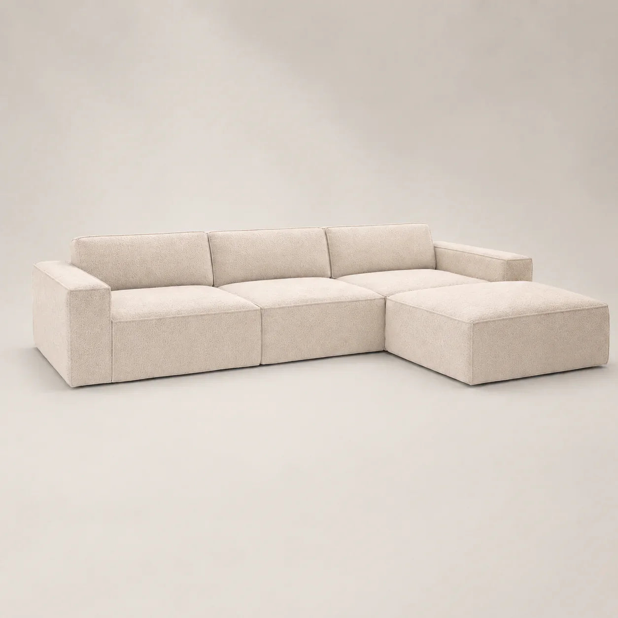 Luxury beige sectional sofa with chaise, modern modular design for living room comfort