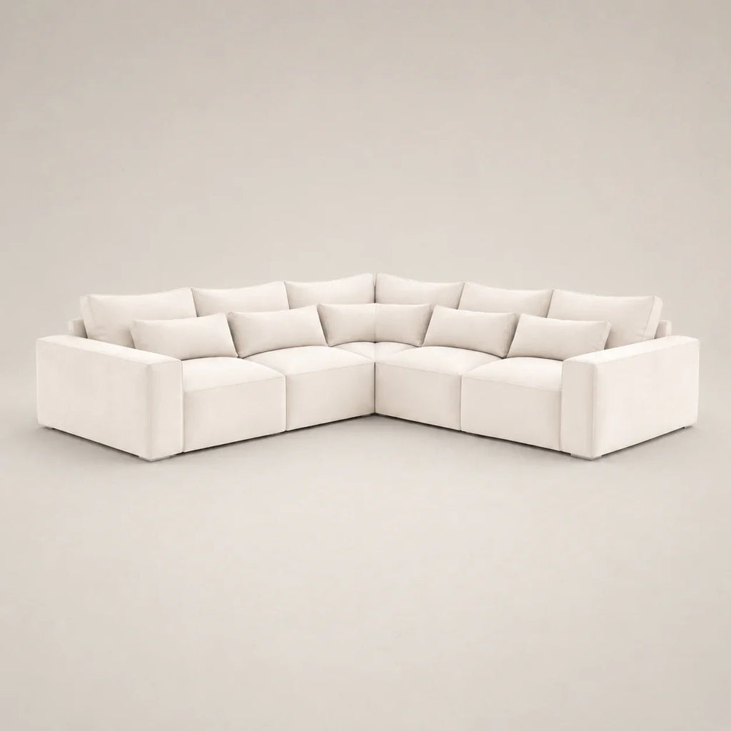 Luxury white corner sofa with modular design, plush cushions, ideal for modern living rooms