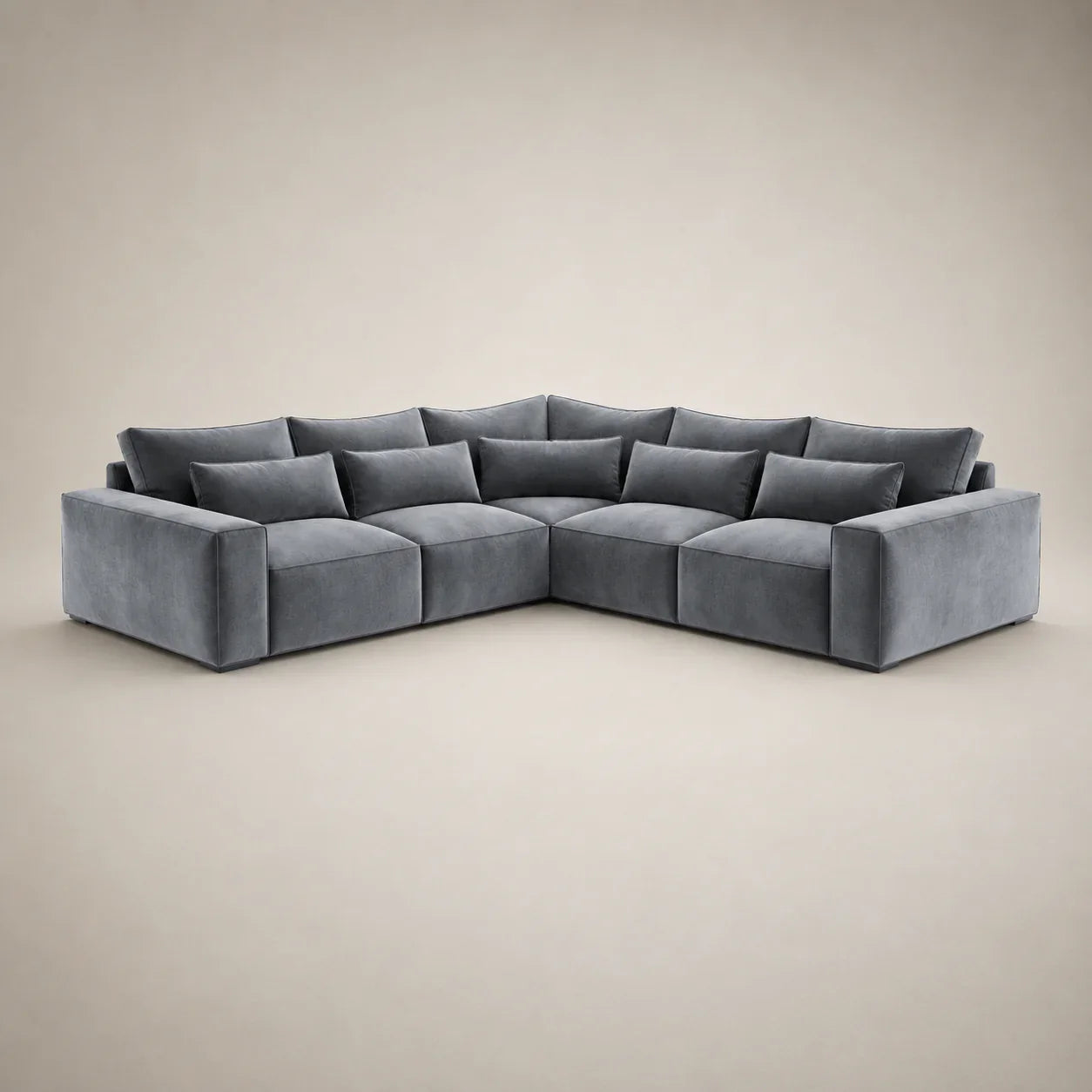 Luxury grey velvet corner sofa with modular design and plush cushions for modern living rooms