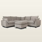 Luxury beige sectional sofa with ottoman, perfect for modern living rooms