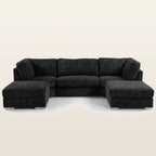 Luxury black fabric sectional sofa with chaise lounges and modern metal feet