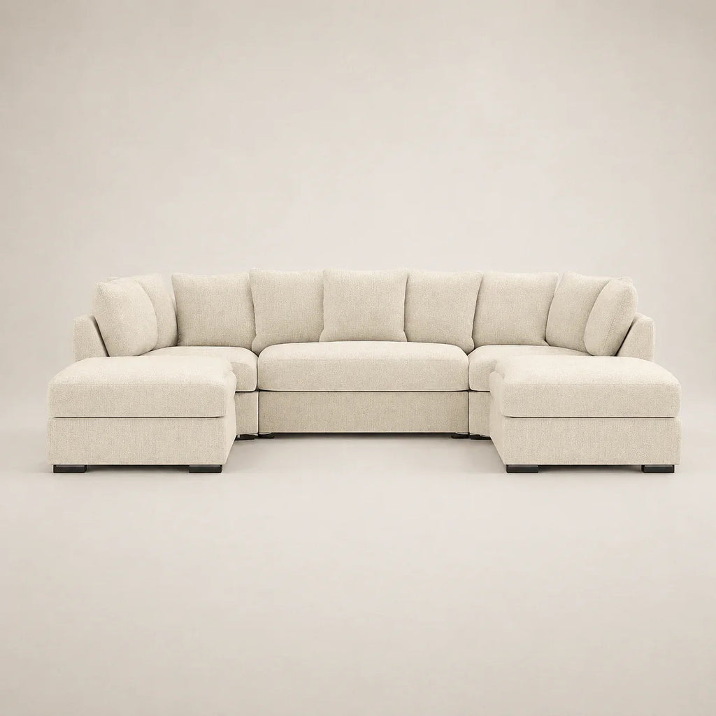 Luxury beige sectional sofa with chaise lounges, modern design for UK living rooms
