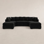 Black L-shaped sectional sofa with chaise lounges, modern luxury living room furniture