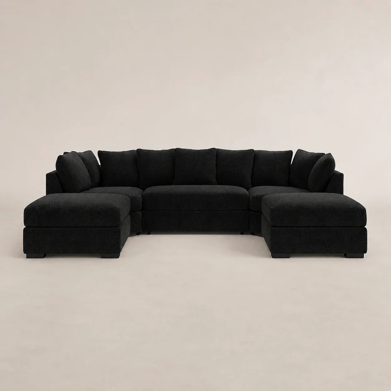 Black L-shaped sectional sofa with chaise lounges, modern luxury living room furniture