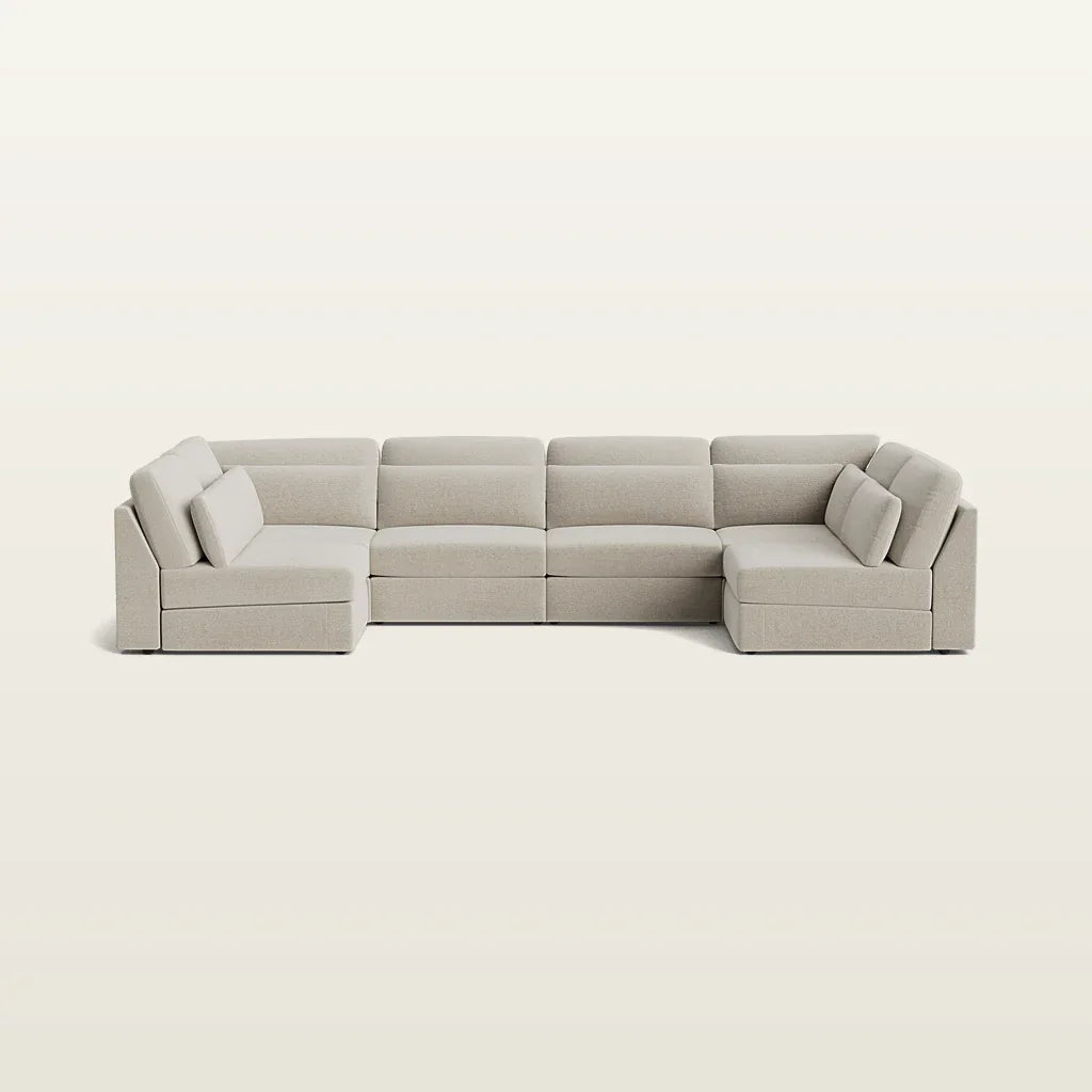 Modern beige sectional sofa with chaise lounges, ideal for luxury living room furniture