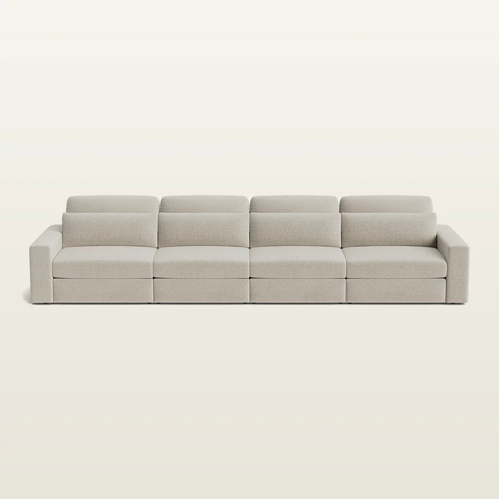 Modern beige modular sofa with four seats, ideal for luxury living room furniture