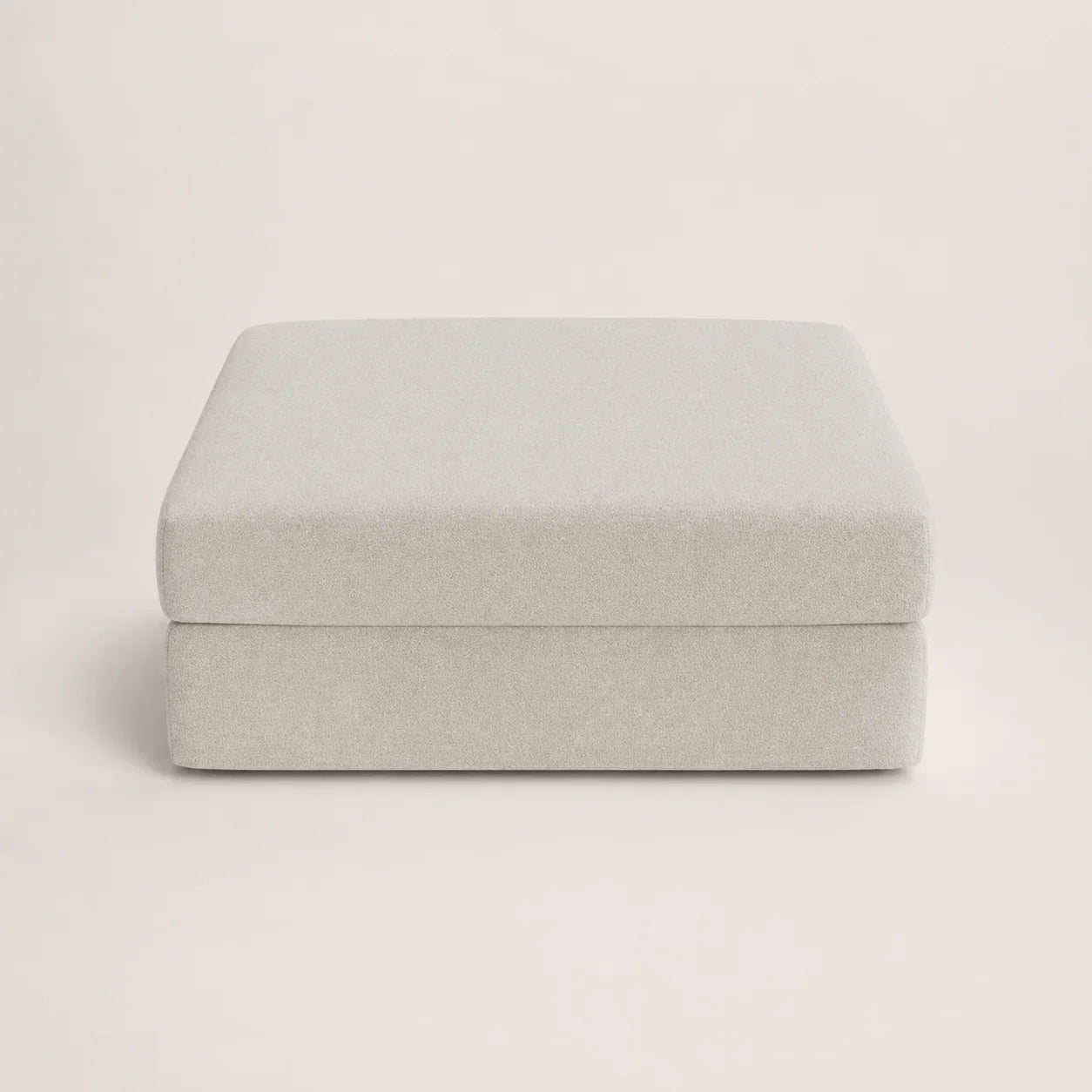 Light gray upholstered ottoman for living room or bedroom, modern minimalist design