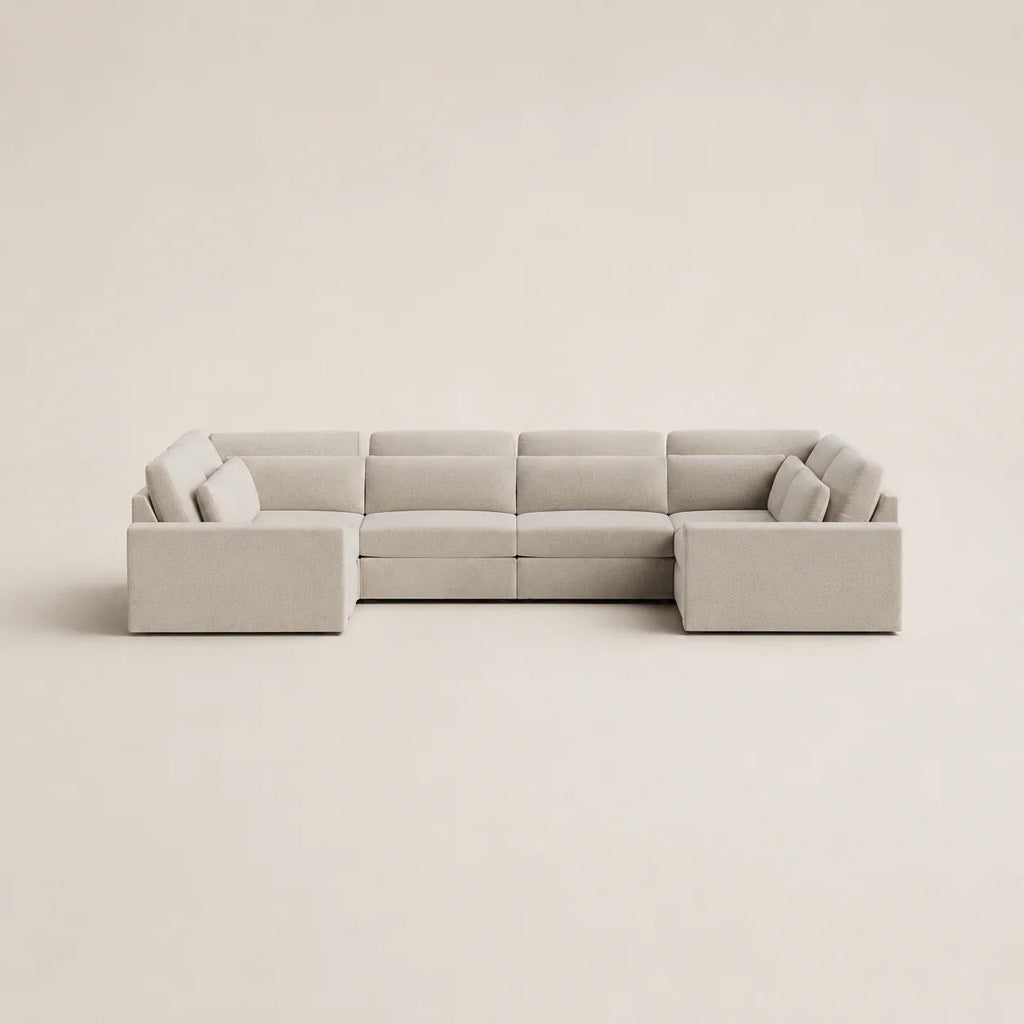 Modern beige sectional sofa with chaise lounges, ideal for luxury living room furniture