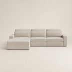 Modern beige sectional sofa with chaise lounge, luxury living room furniture