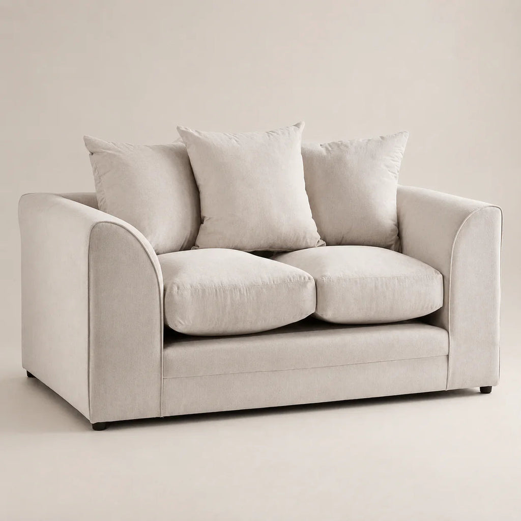 Luxury beige two-seater sofa with plush cushions, ideal for modern living rooms