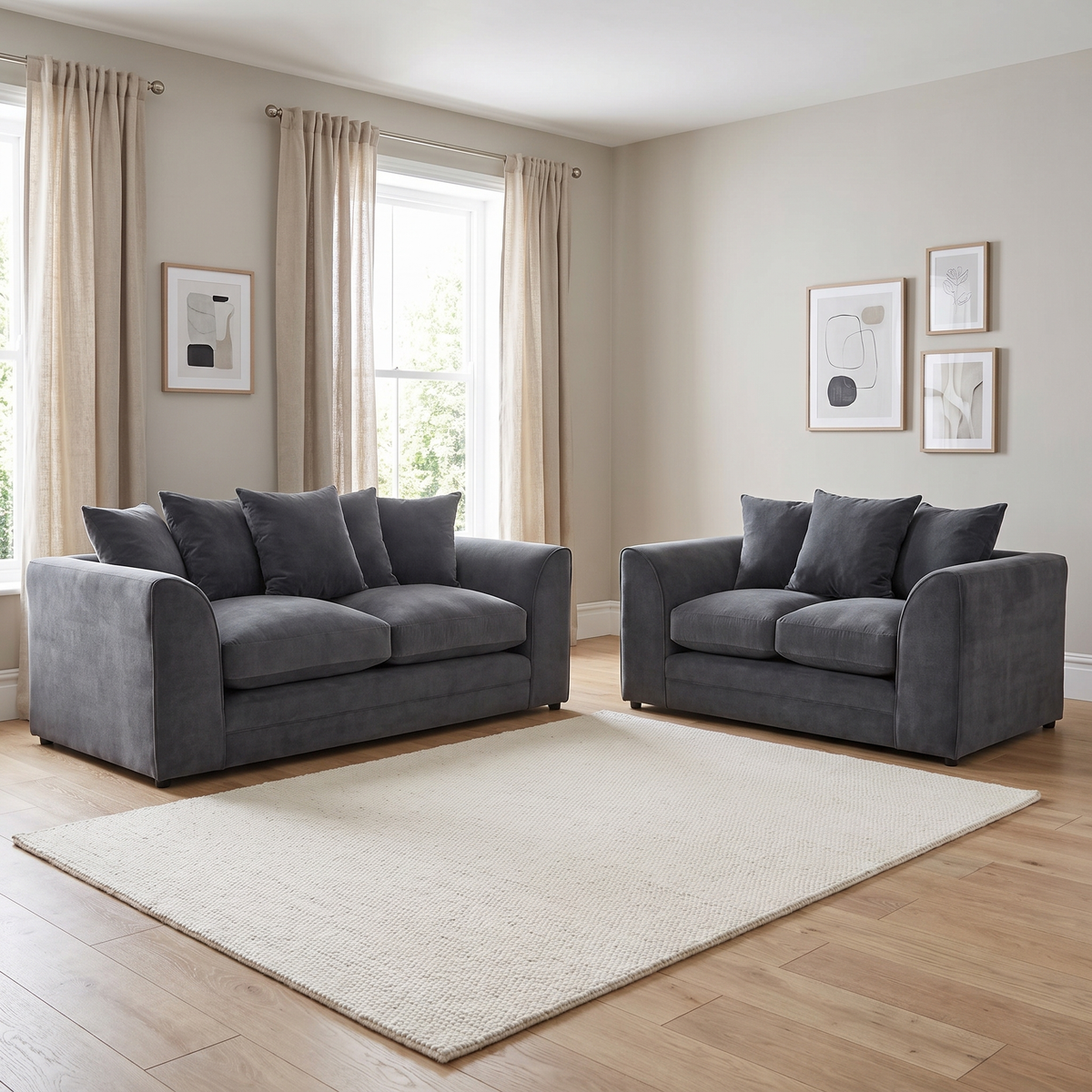 Chelton 3+2 Sofa Set — lifestyle hero with squared seat cushions
