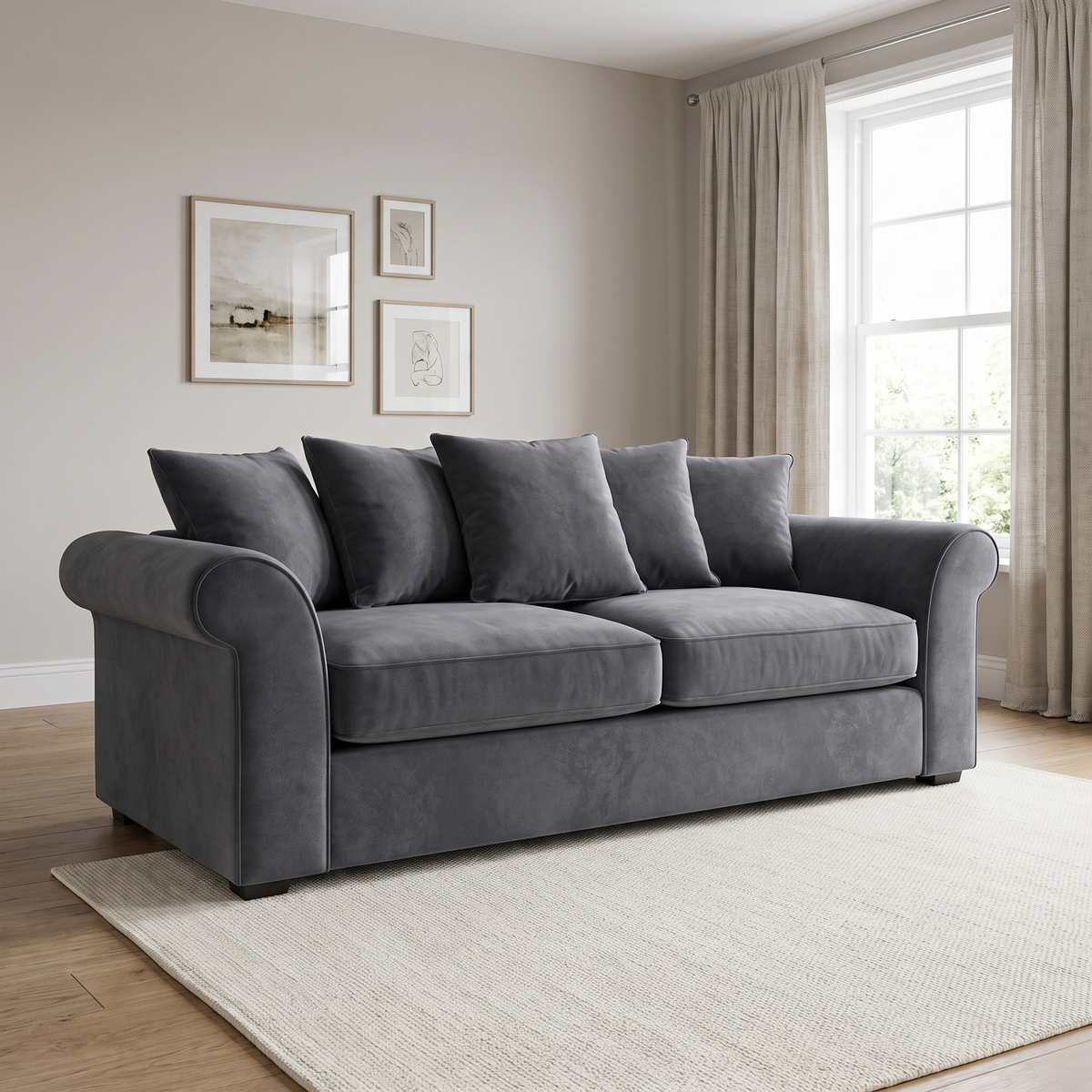 Chelton 3 Seater Sofa — lifestyle hero with squared seat cushions