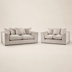 Luxury beige velvet sofa set with matching loveseat, plush cushions, modern design for UK living rooms